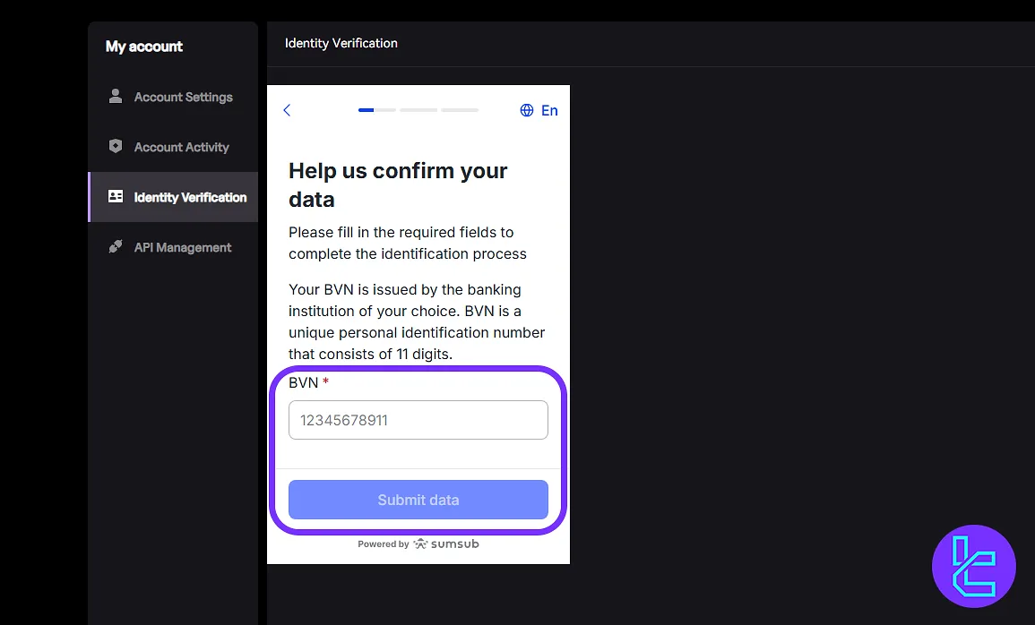 Bank account number during Quidax POI