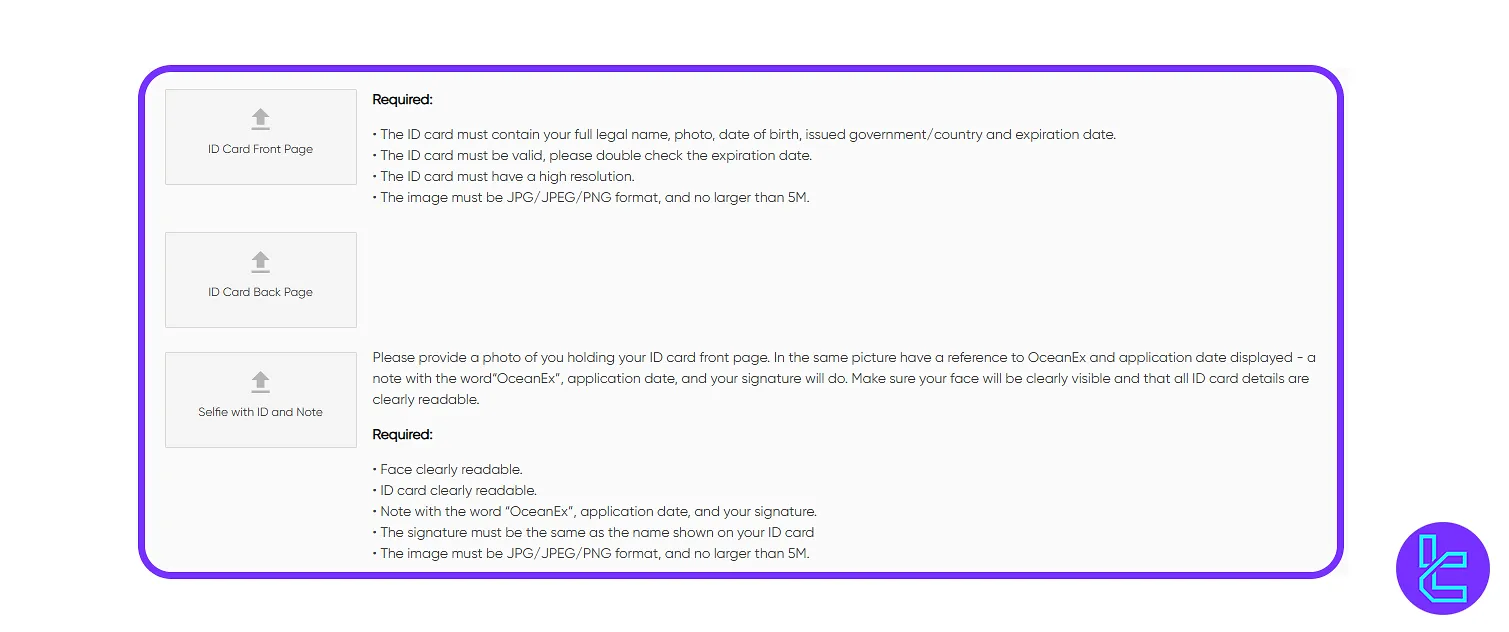 Upload ID card for OceanEX authentication