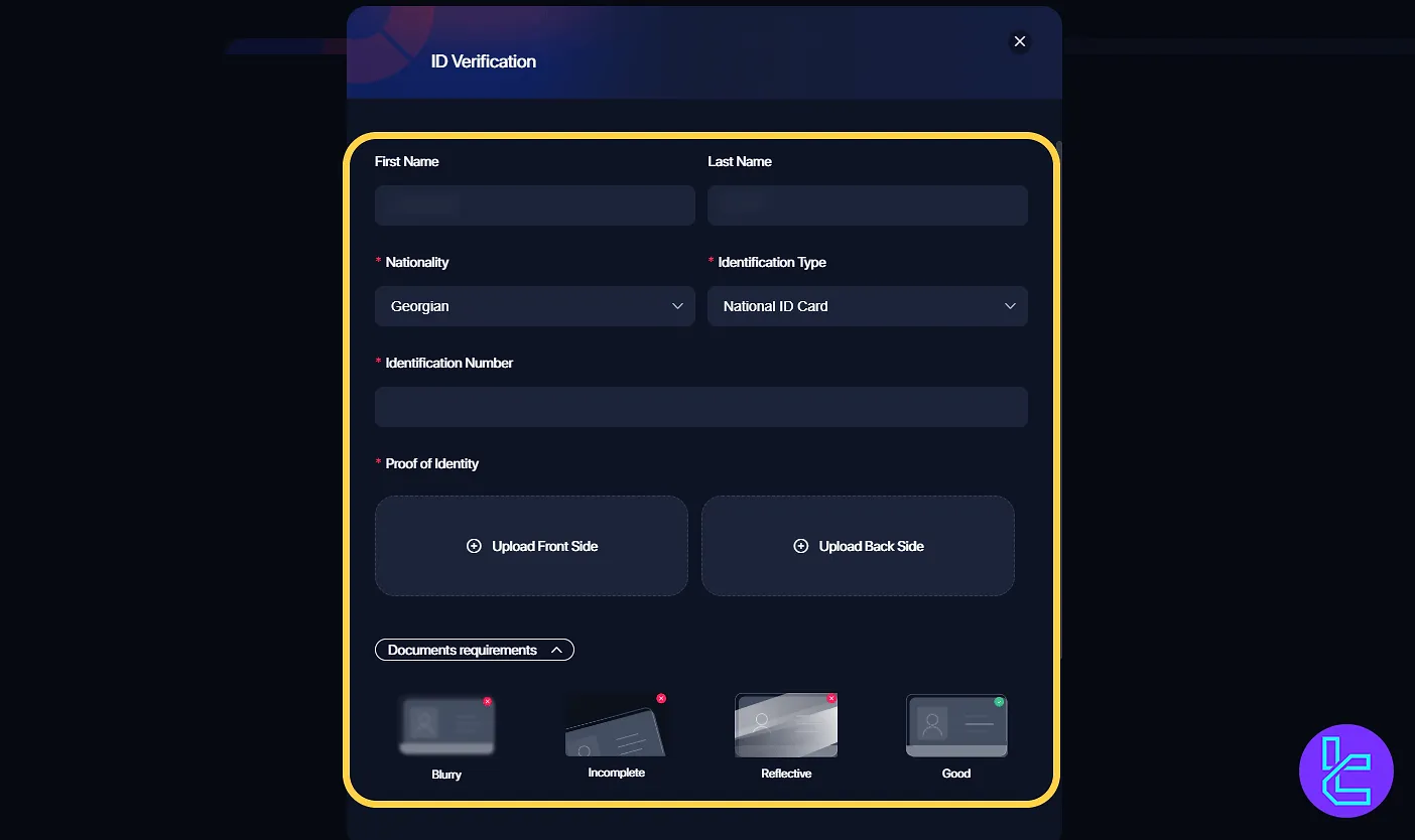 ID upload for Moneta Markets Broker KYC