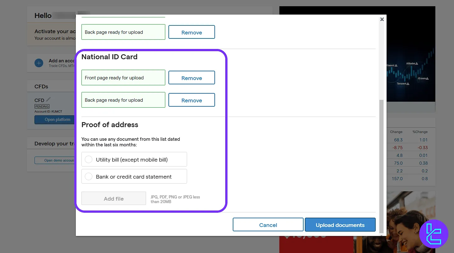 IG broker KYC national ID upload process