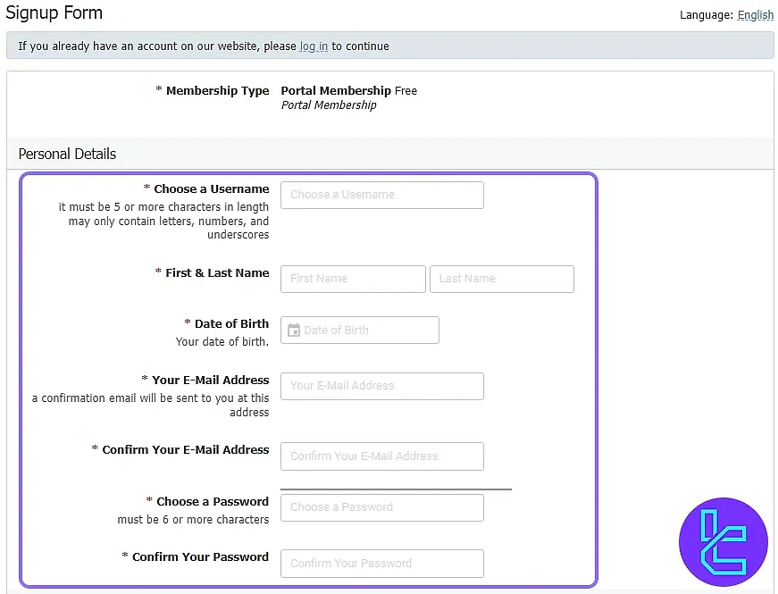 Enter Personal Details for LCMFX Verification
