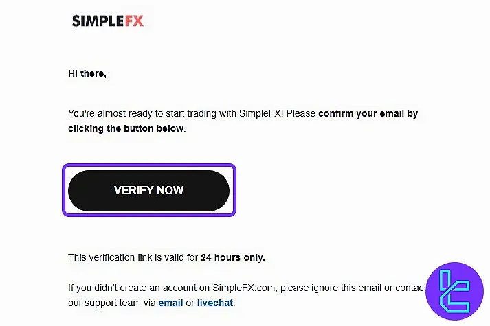 SimpleFX email verification