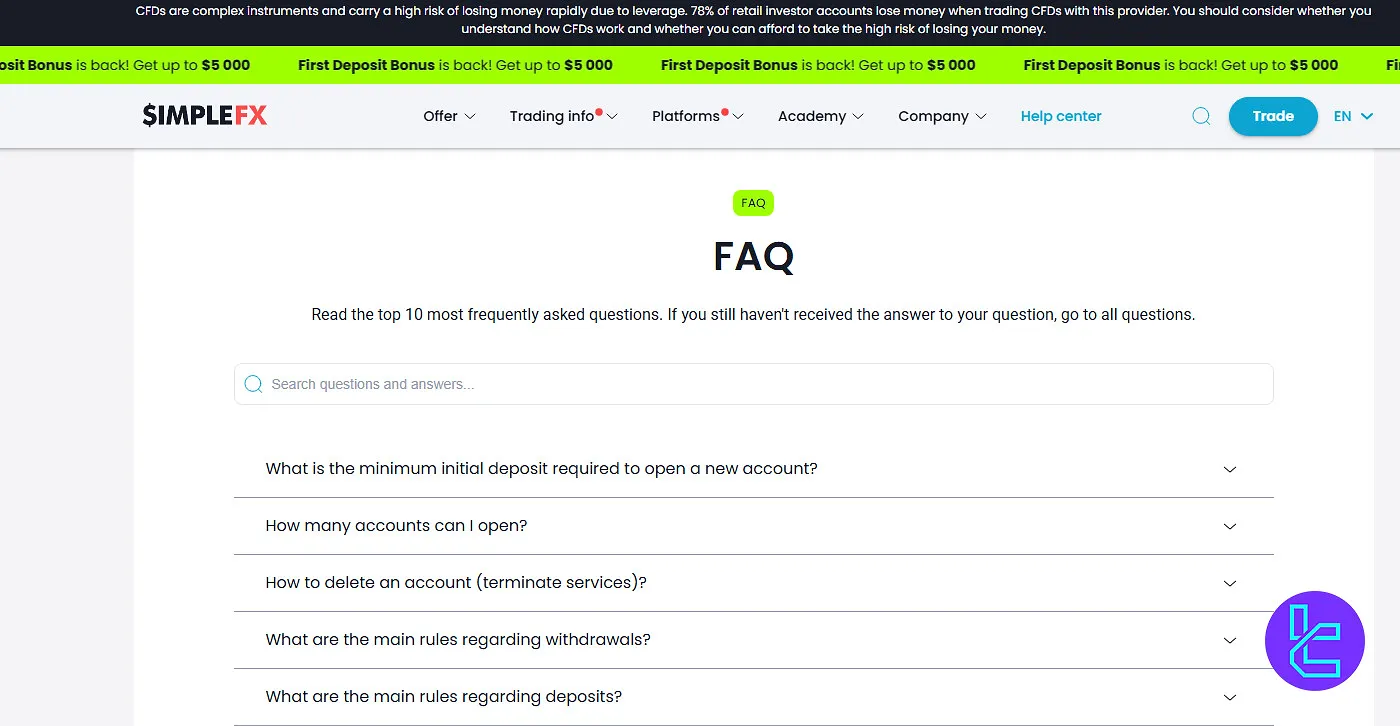 SimpleFX FAQ Section