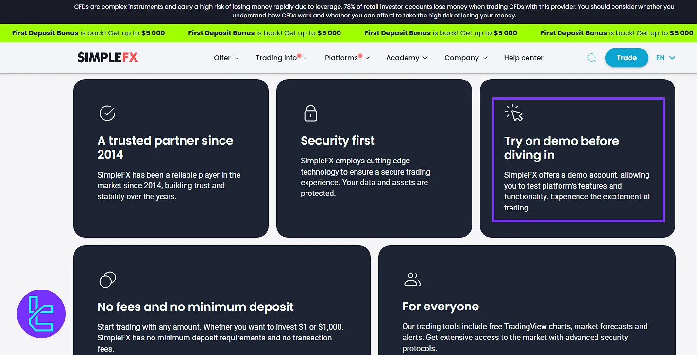SimpleFX demo account