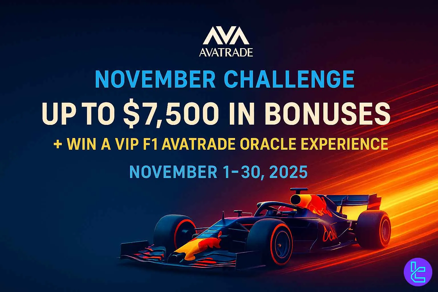 Racing-themed banner for AvaTrade’s November Challenge 2025