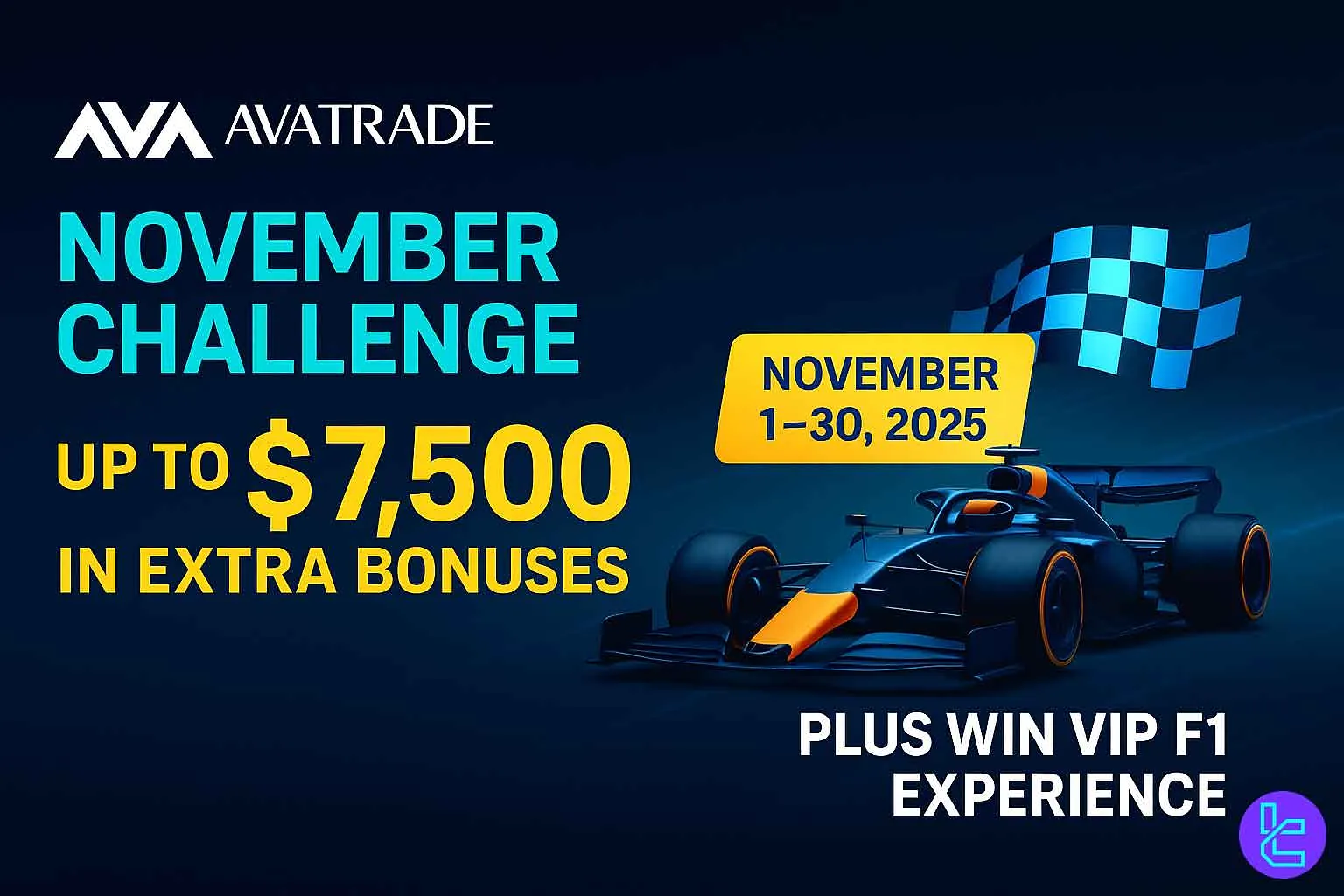 Dynamic racing-themed banner for AvaTrade November Challenge