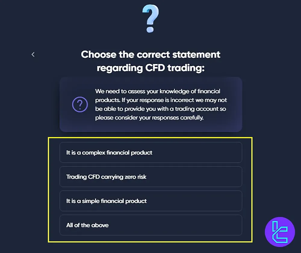 Markets.com financial profile questionnaire