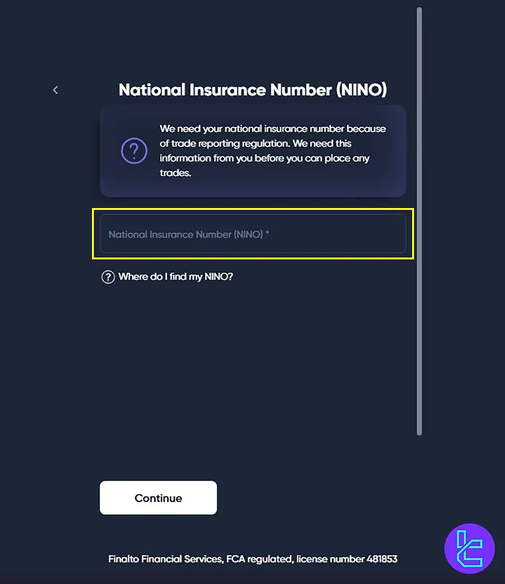 Markets.com address and ID entry