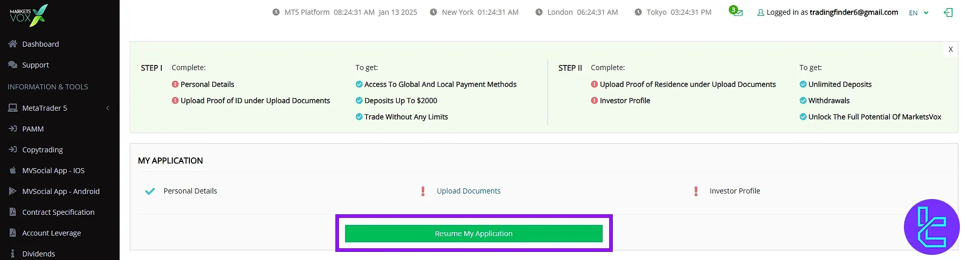 MarketsVox KYC Section Overview