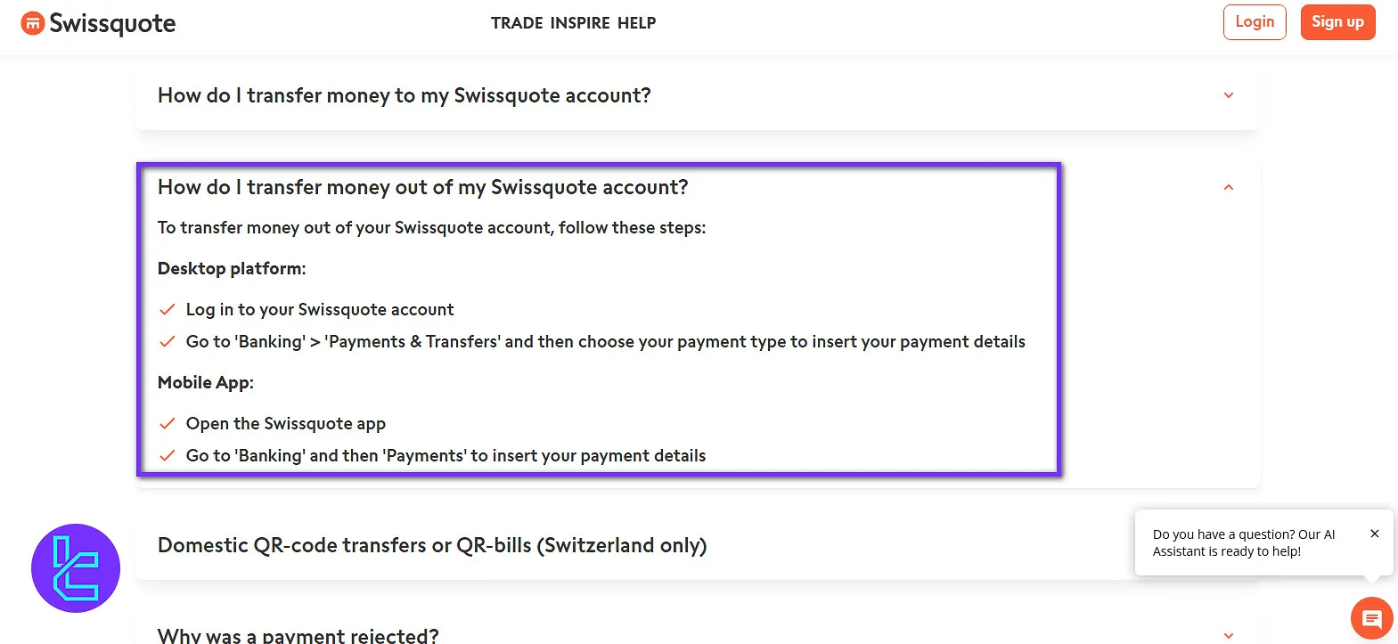 Swissquote withdrawal