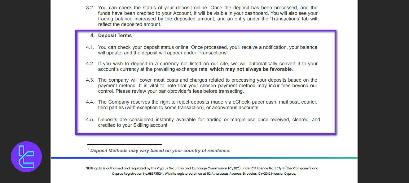 Skilling deposit methods