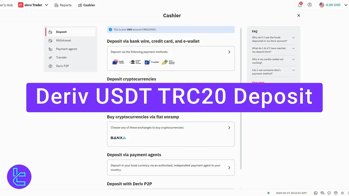 Deriv TRC20 Deposit 2025 [Minimum $50 with No Extra Fee]