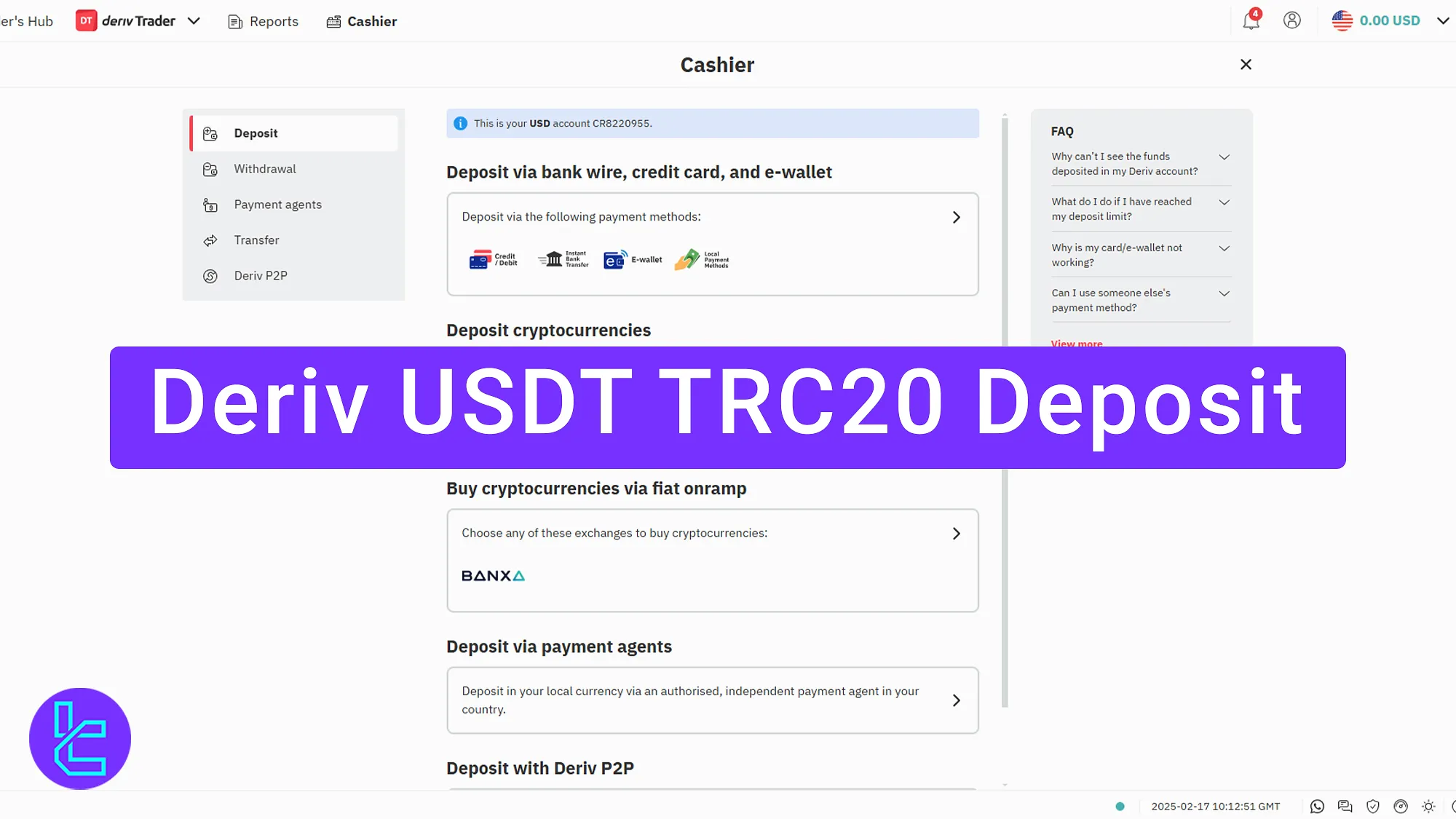 Deriv TRC20 Deposit 2025 [Minimum $50 with No Extra Fee]