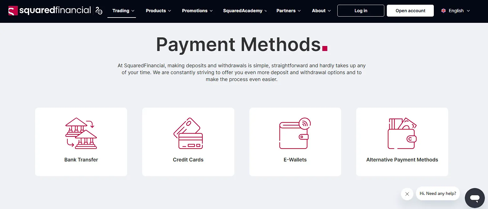SquaredFinancial Deposit methods