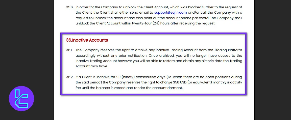 SquaredFinancial inactivity fees