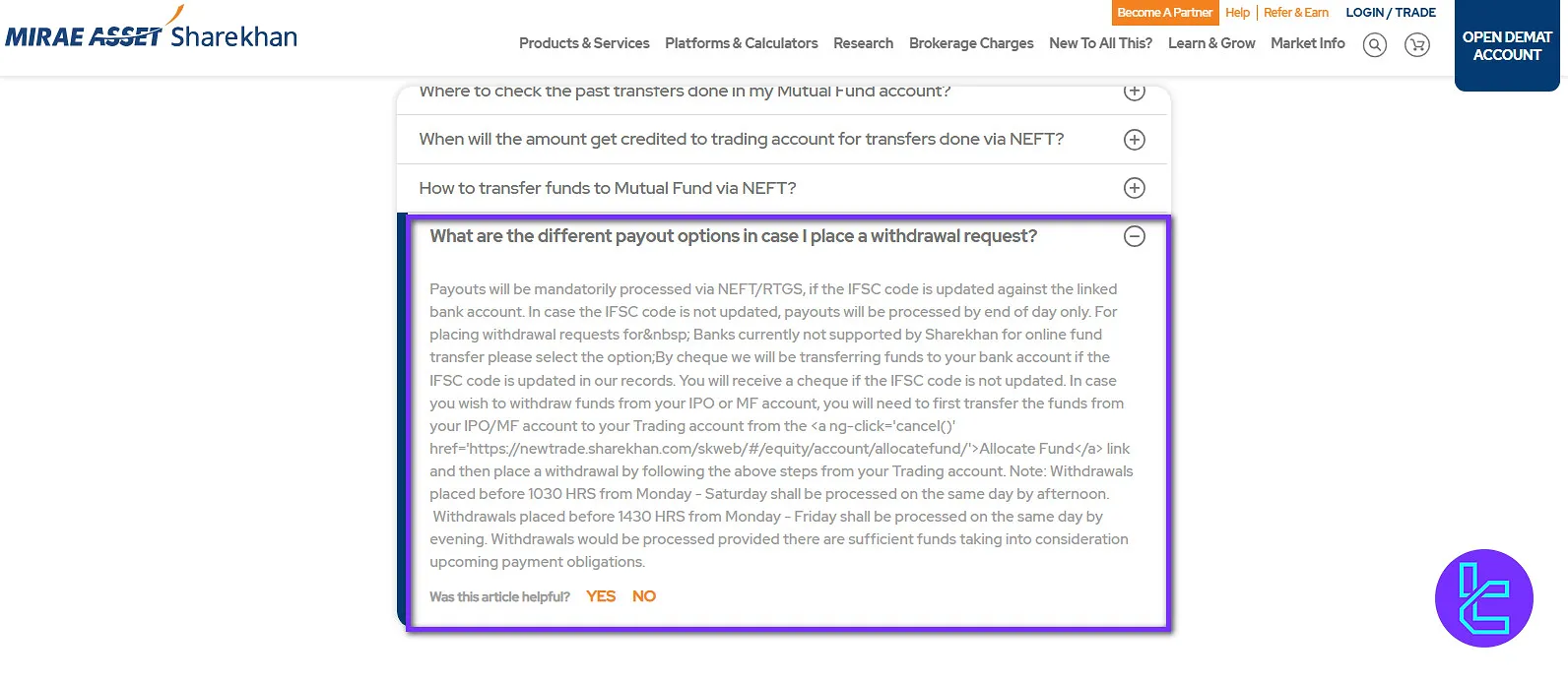 Mirae Asset Sharekhan withdrawal