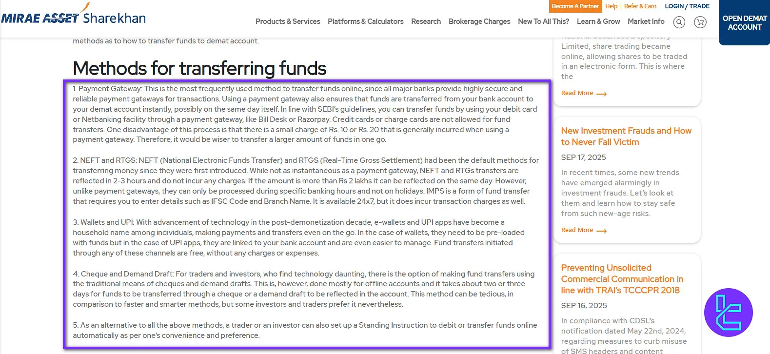 Mirae Asset Sharekhan deposit