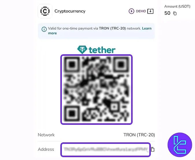 Libertex TRC20 deposit QR generation