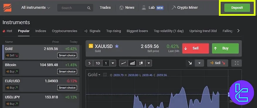 Libertex TRC20 deposit section access