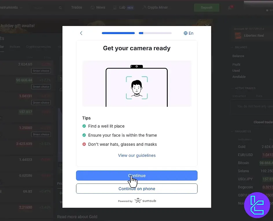 Libertex selfie verification step