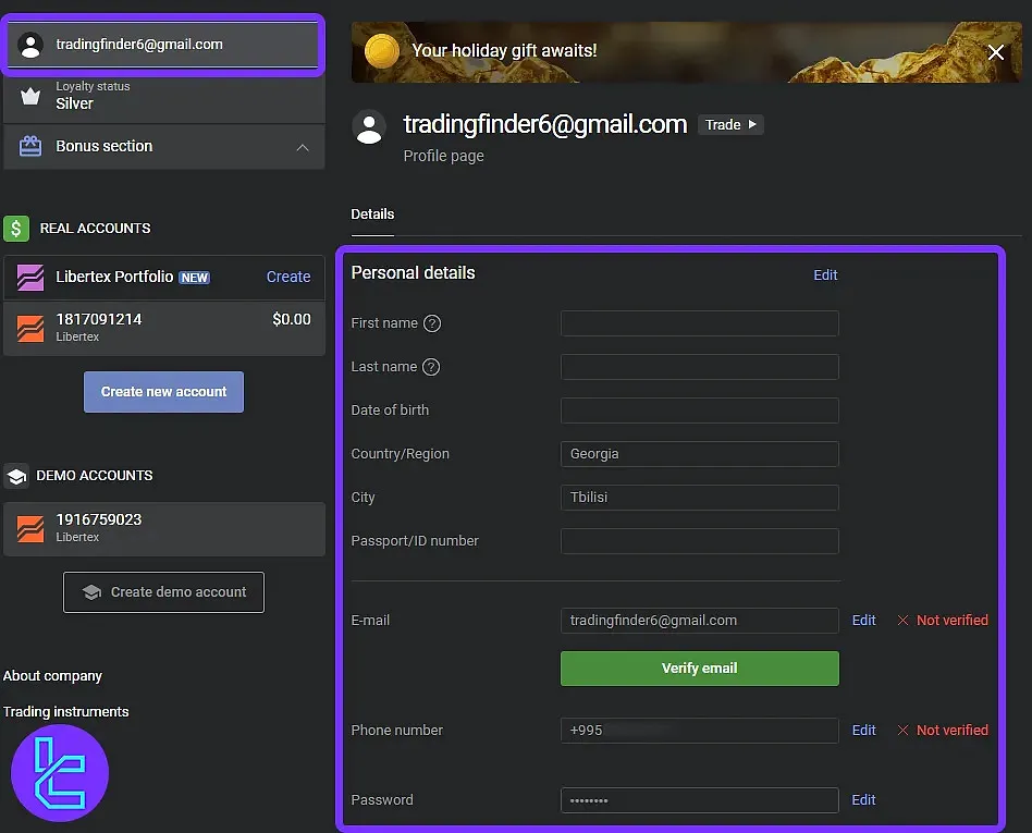 Libertex personal information form