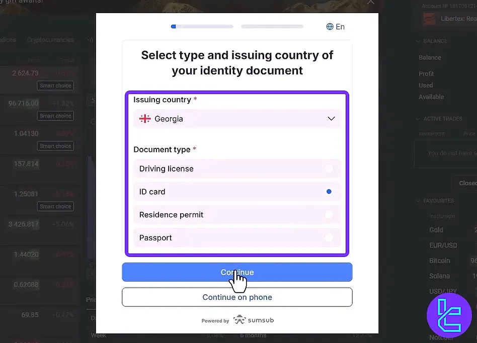 Libertex ID upload page