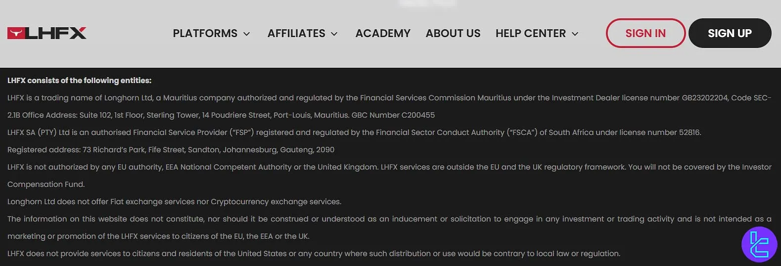 LHFX Operates Based on Two Entities