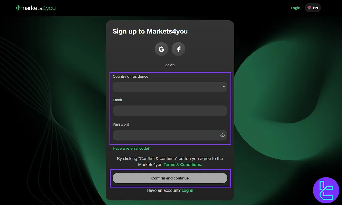 Markets4you Asia Signup Form