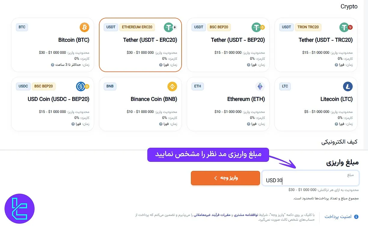 مبلغ واریزی برای شارژ حساب آمارکتس