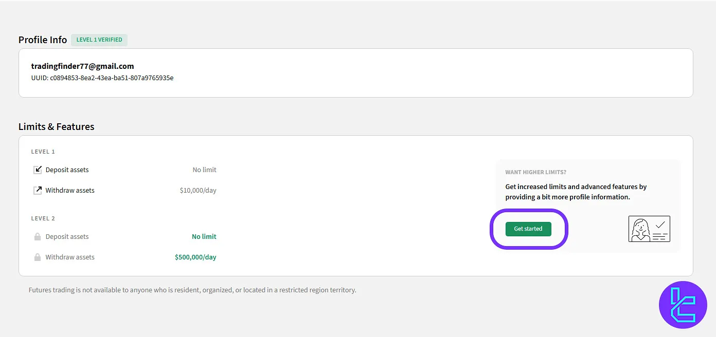 Poloniex authentication profile menu