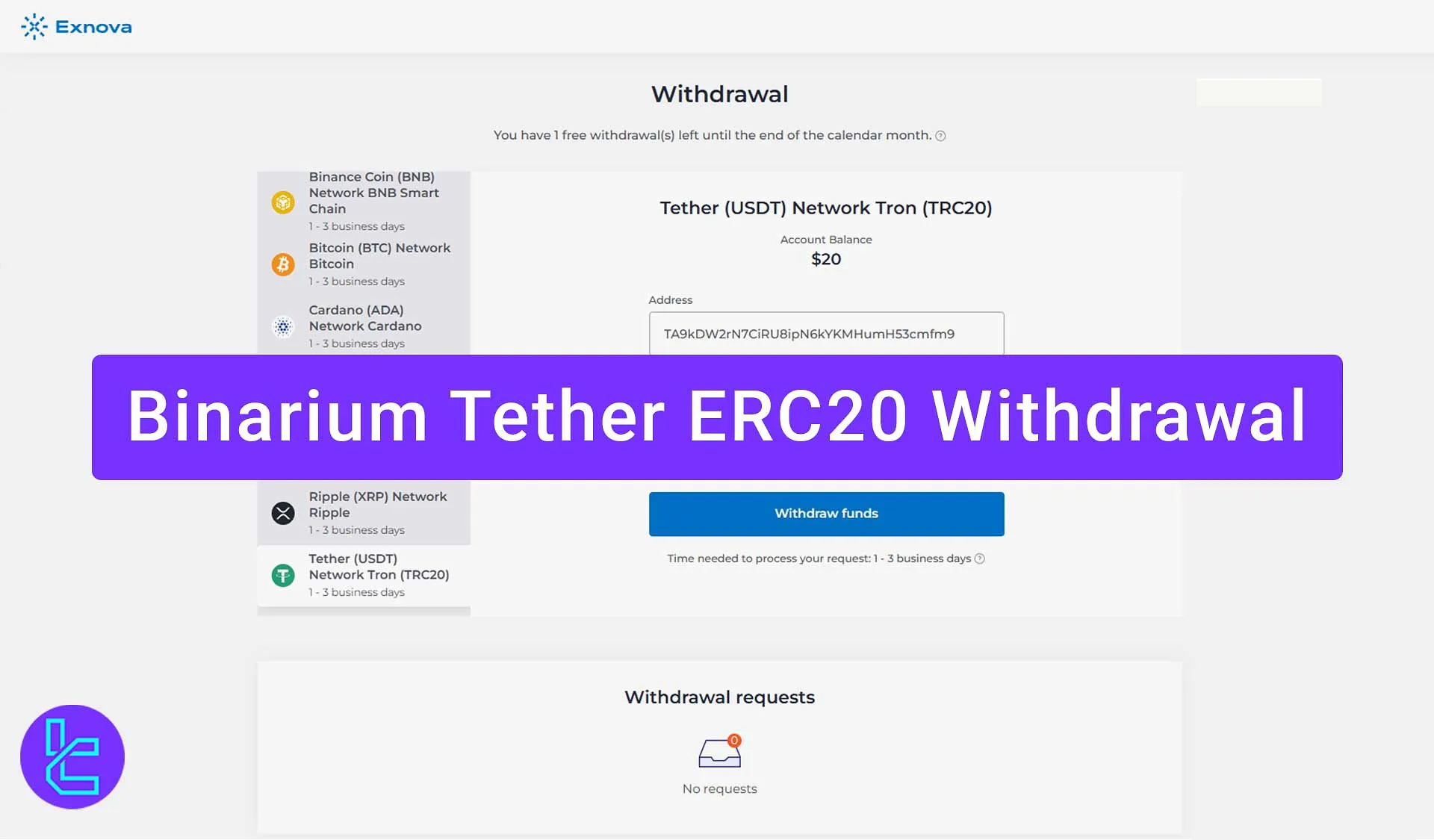 Tether ERC20 Binarium Withdrawal
