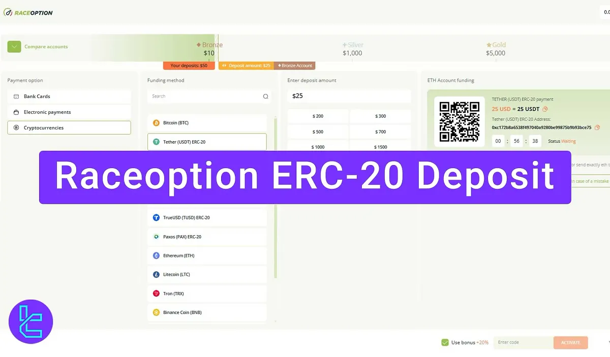 Raceoption ERC-20 Deposit [Tether on Etereum Network]