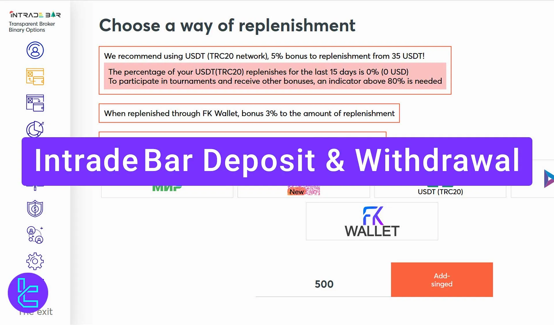 Intrade Bar Deposit and Withdrawal