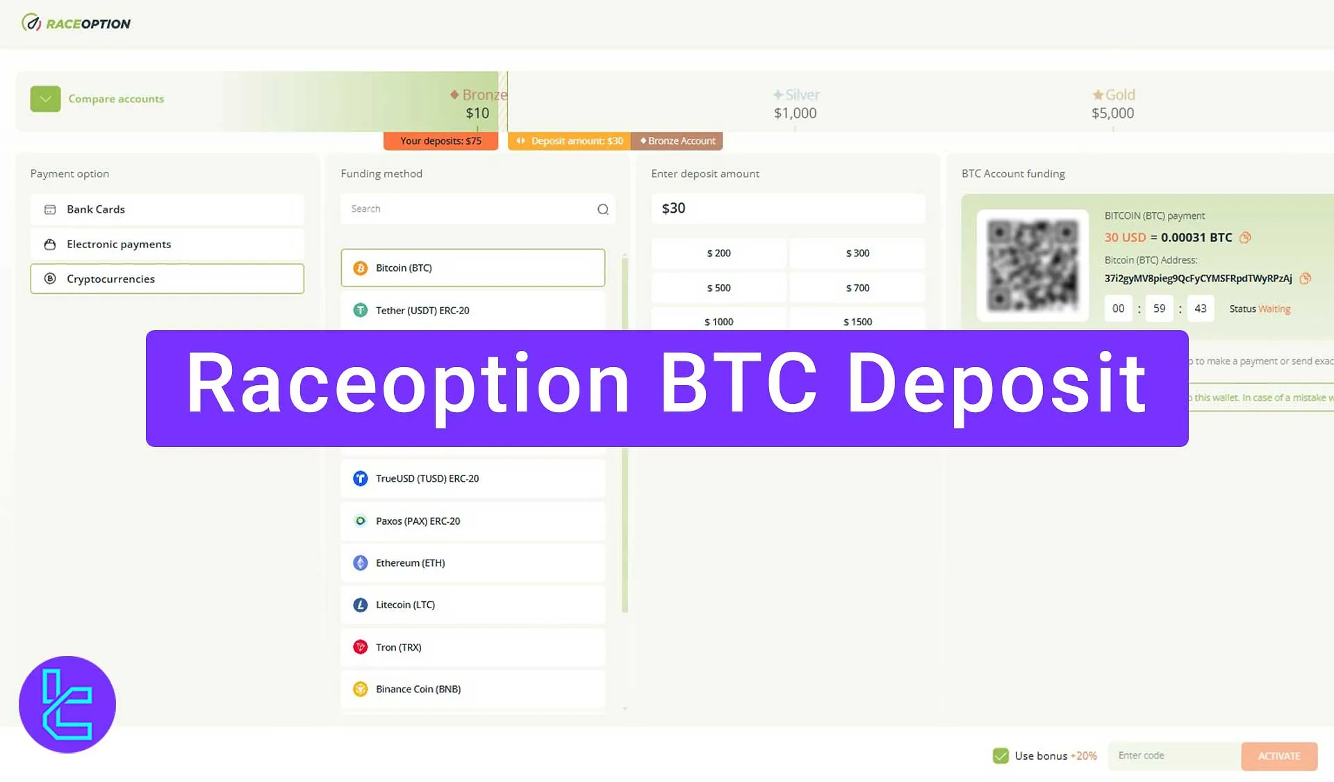 BTC Raceoption Deposit