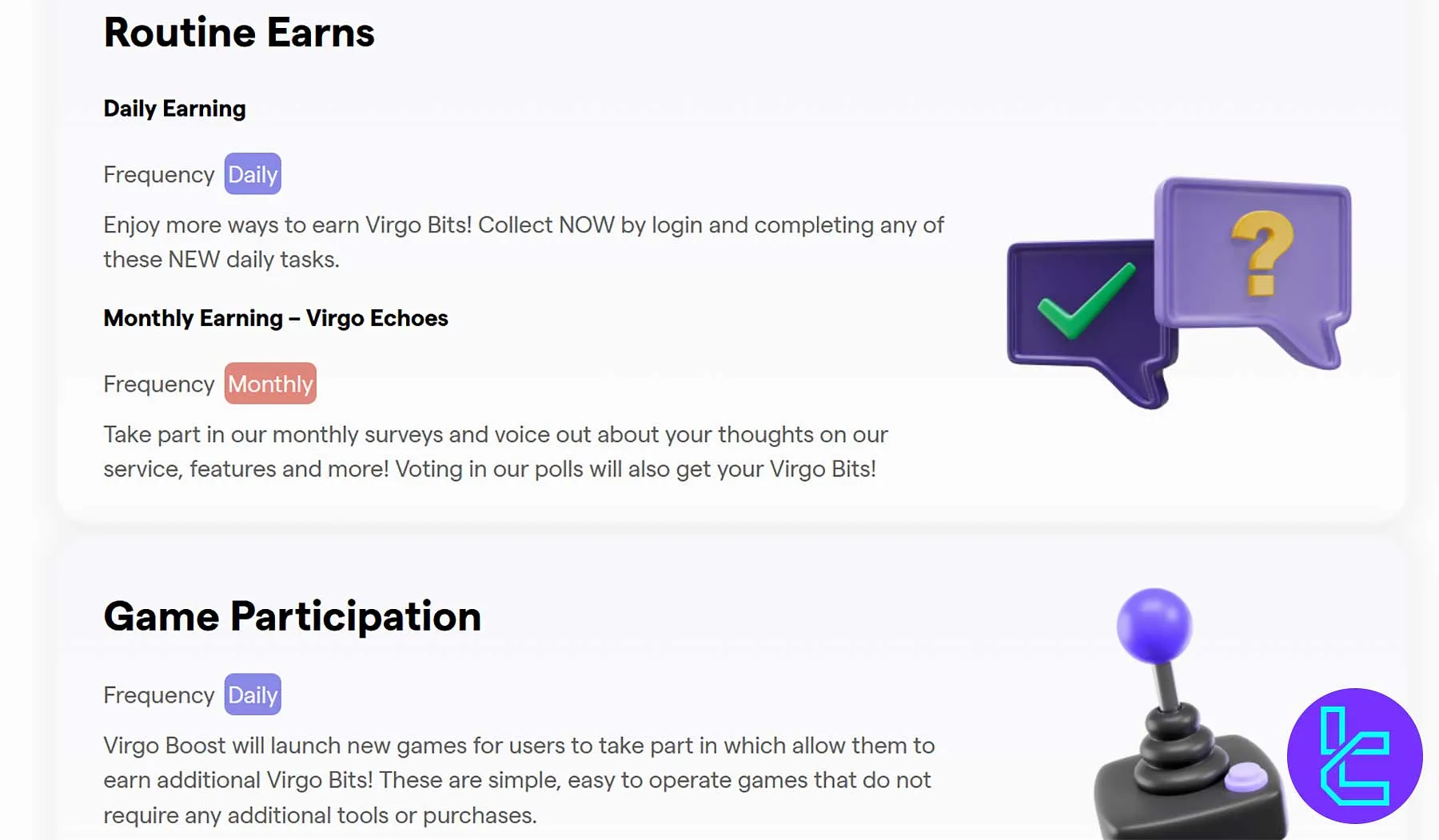 Virgo Boost screen with daily claim and Coinguess Quest tiles