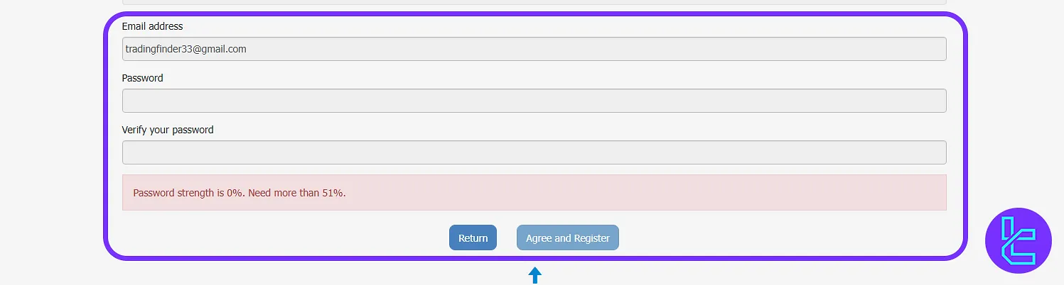 Zaif account setup password creation step