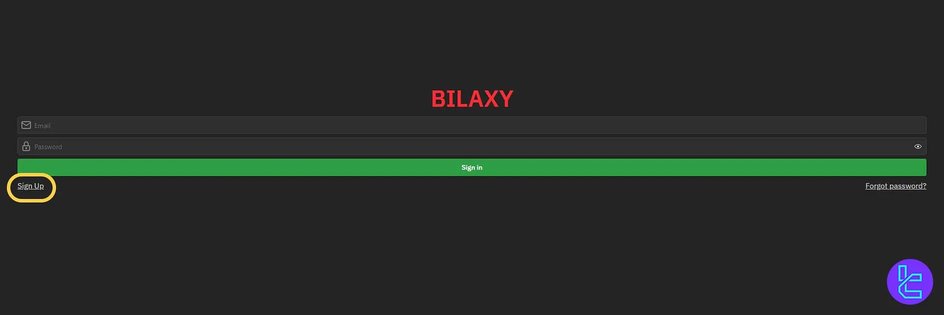 Bilaxy signup Page