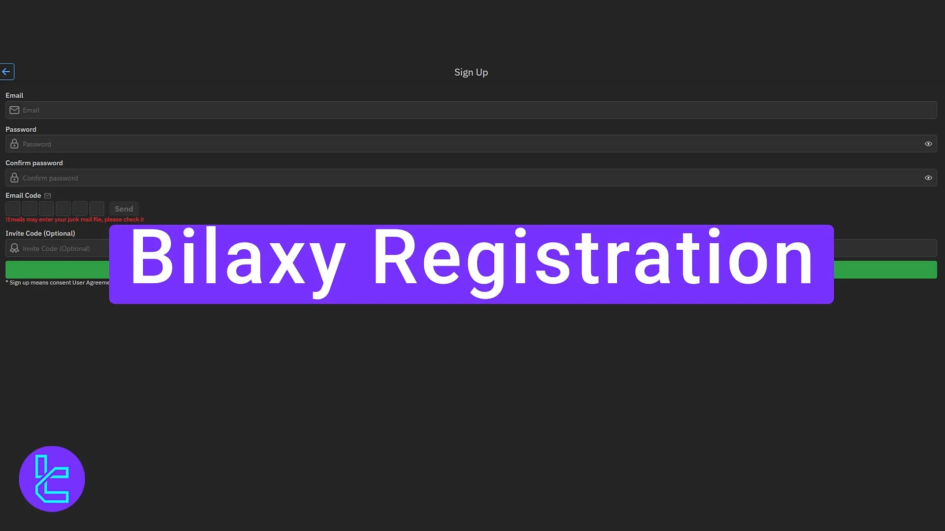 Bilaxy signup process steps