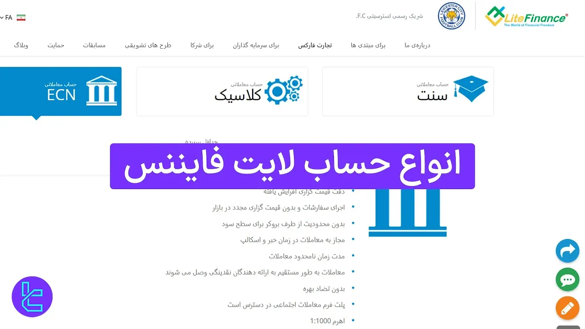 انواع حساب لایت فایننس (LiteFinance) 1404 [حساب‌های معاملاتی با اسپرد 0.0 پیپ]