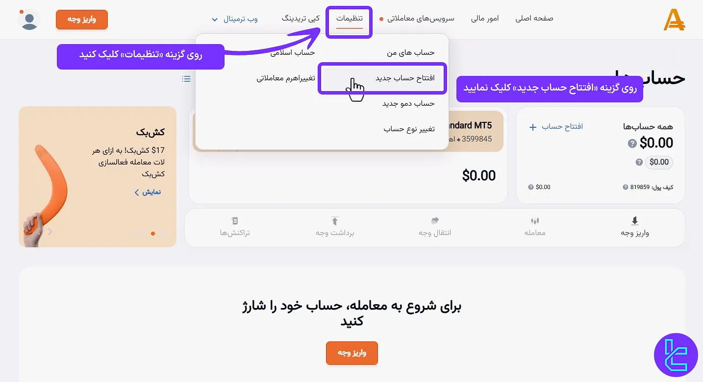 افتتاح حساب جدید آمارکتس
