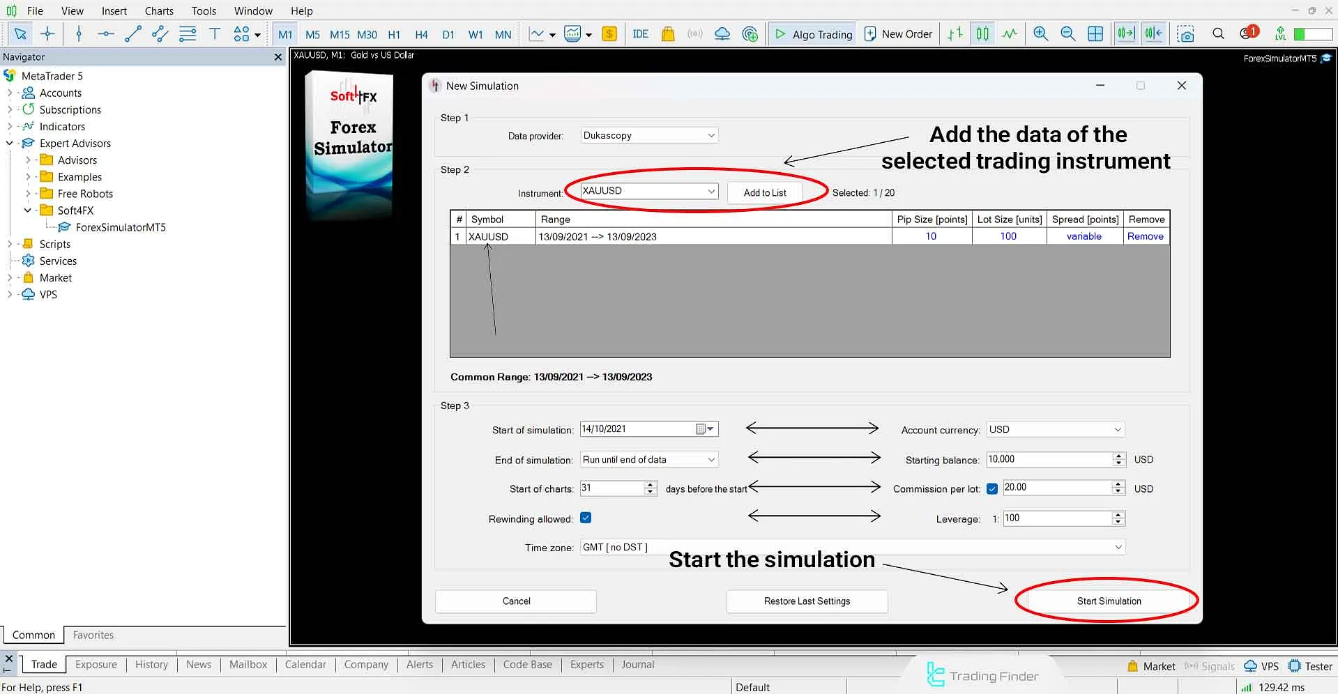 Software settings before starting Backtest