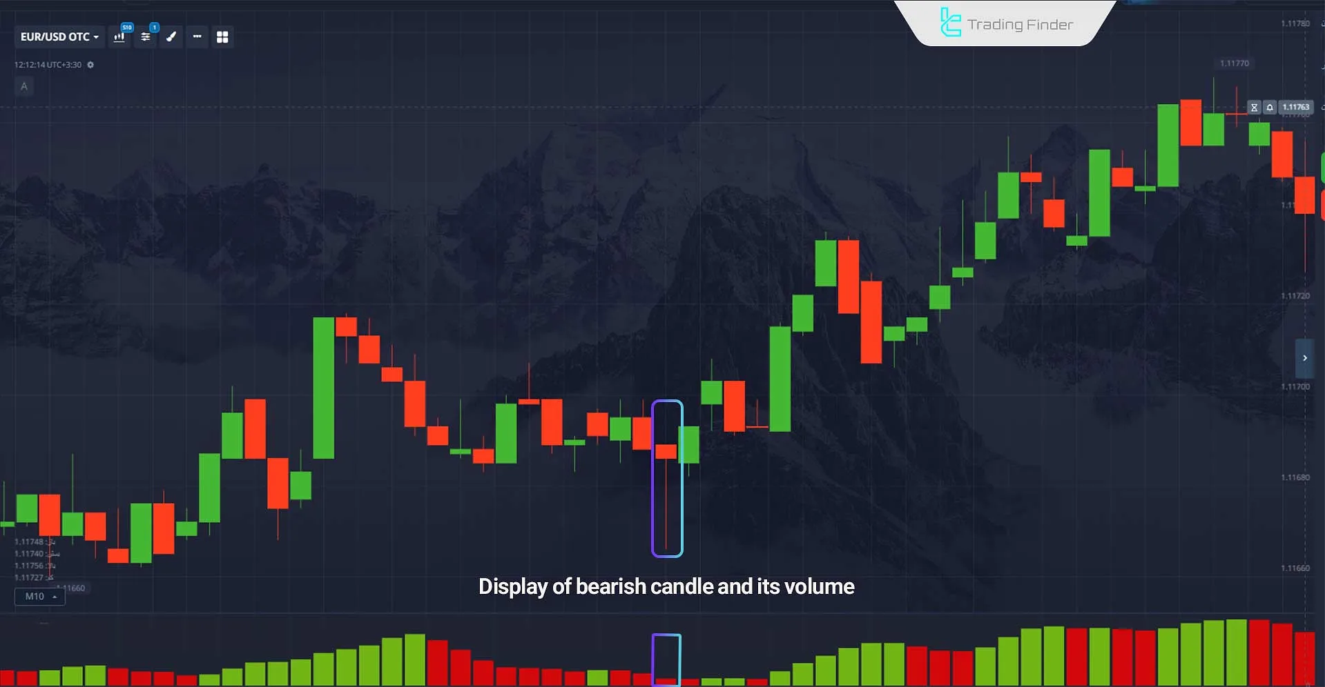 Example of Candle and Candle Volume on a Price Chart