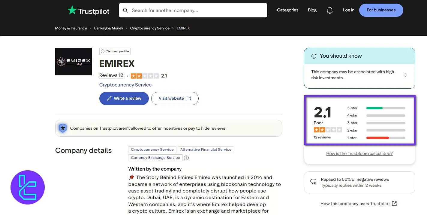 Emirex trustpilot score