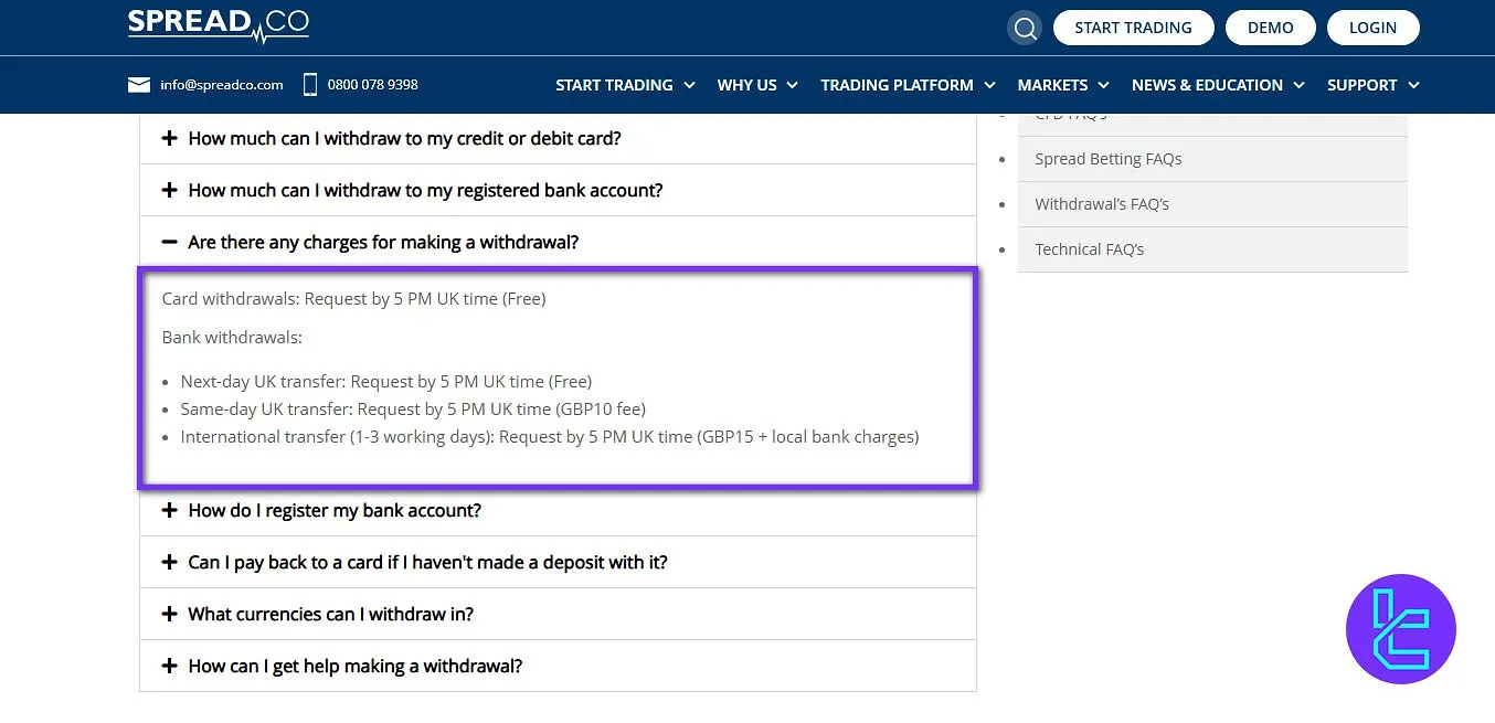 Withdrawal fees in Spread Co