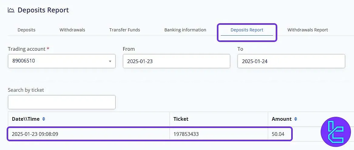 MultiBank Deposit History Confirmation Page