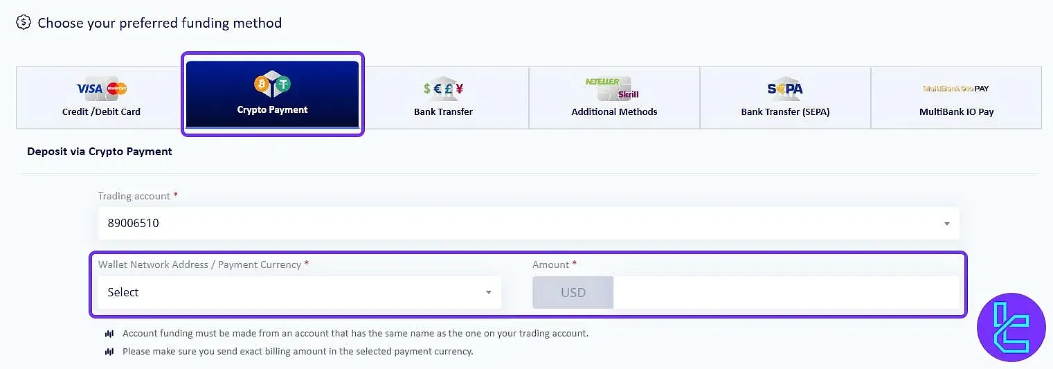 MultiBank ERC20 Deposit Details Entry