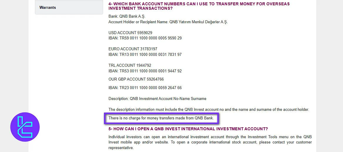 QNB Invest deposit fee