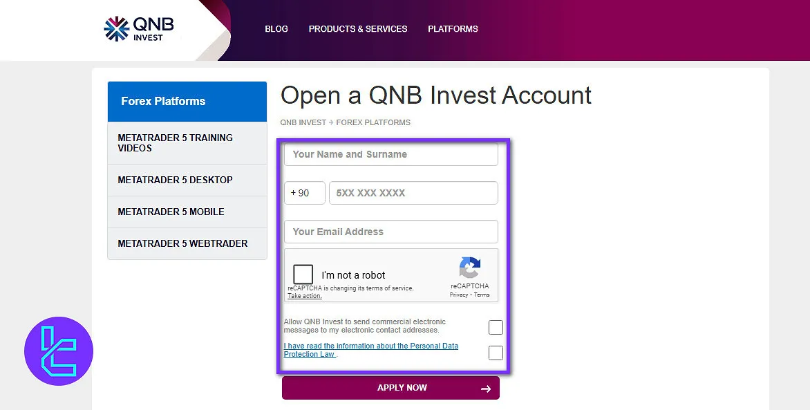 QNB Invest registration form