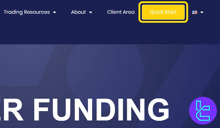 The 5ers ana sayfasında kayıt sürecini başlatmak için Quick Start erişim düğmesi