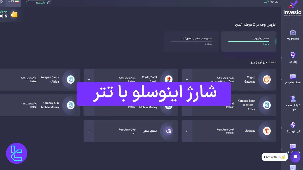 شارژ اینوسلو با تتر (Inveslo) 1404 [حداکثر واریز روزانه 50 هزار تتر TRC20]